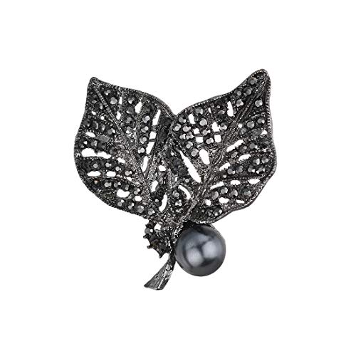 Broche double feuille strass perles pistolet noir pour vos soirées