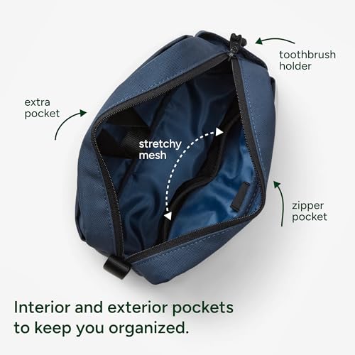 Halfday Sidecar Toiletry Bag | Travel Organizer for Men & Women with Waterproof Pouch, Mesh Pockets, Toothbrush Holder, Hanging Loop (Lightweight, Durable, Water-Resistant), Marine3