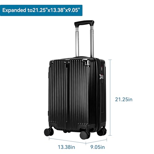 Image of 20 Inch Carry On Luggage with Spinner Wheels,PC Expandable Hard Shell Suitcase with USB Port,Lightweight Travel Luggage Airline Approved for Men Women (Black)