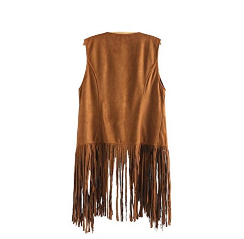 Tongshi Abrigo Las Mujeres otoño Invierno Gamuza sintética sin Mangas de Las borlas con Flecos étnico Chaleco Cardigan (EU 38 (Asia L, Caqui)