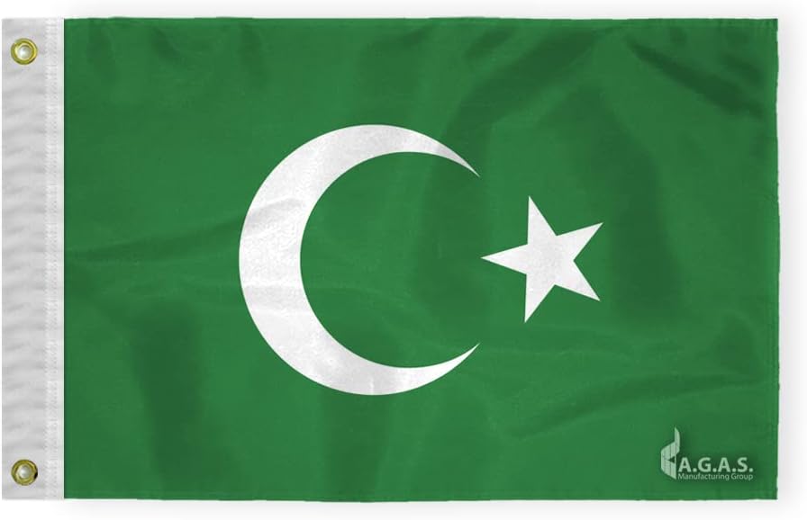 AGAS 2'x3' Ft Islamic Flag, White Seal, Printed Single Sided on 200D Nylon, With Sturdy Canvas Header & 2 Anti Rust Brass Grommets.