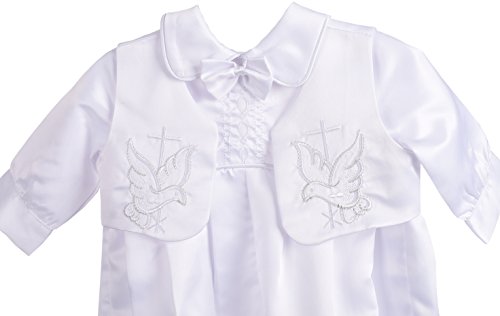 Lito Angels Satin Taufkleidung Taufanzug mit Hut für Baby Junge, Taufe Strampler Body Weiss Anzug, Größe 3-6 Monate 68