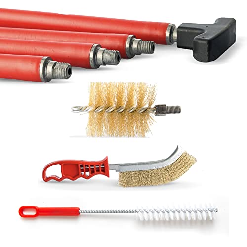 BARETTO Kit de Limpieza de Chimeneas - Alargador de 10 Metros con Curva de 45°, Cepillo de Nylon (80 mm) para Limpieza de Conductos de Humo