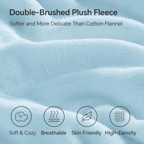 Image of BEDELITE Flannel King Fitted Sheet & Pillowcases Set, Blue, 3 Pieces | Ultra Soft Plush Fleece Bed Sheet with Elastic Corner Straps, 16 Inch Deep Pocket, Fuzzy All-Season Gift & Room Decor