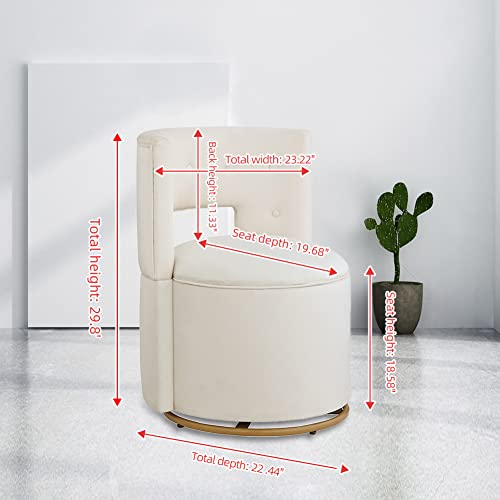 360° Swivel Accent Chair, Velvet Round Storage Sofa Club Upholstered Barrel Modern Arm Chair For Nursery, Living Room, Hotel, Bedroom, Office, Lounge, Hotel Office (White) #TOP1