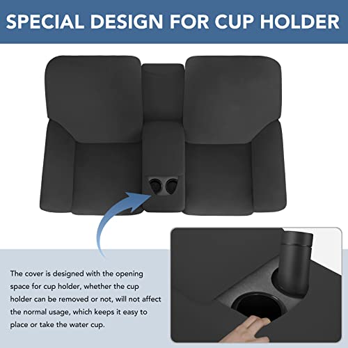 Image of Easy-Going Stretch Recliner Loveseat Cover with Center Console Sofa Slipcover Soft Fitted Fleece 2 Seats Couch with Cup Holder and Storage Washable Furniture Protector Dark Gray