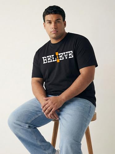 Image of Men Plus Size Printed Cotton Tee Regular Fit Round Neck Half Sleeve T-Shirt