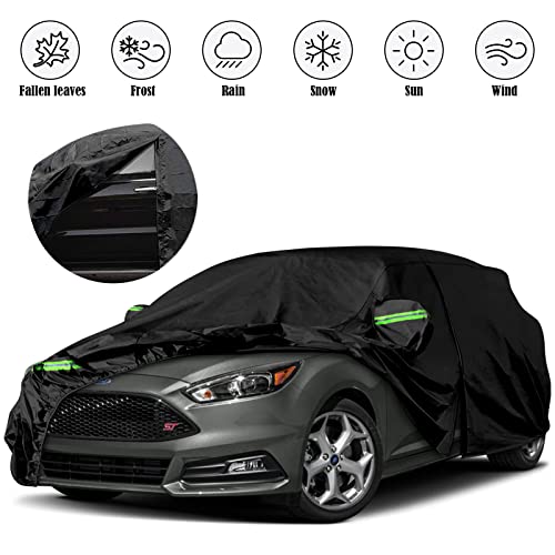 Image of Waterproof Car Covers Replace for 1999-2025 Ford Focus Hatchback, 6 Layers All Weather Custom-fit Car Cover with Zipper Door & Windproof Bands for Snow Rain Dust Hail Protection (Hatchback)
