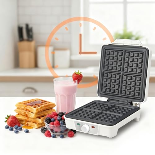 VINATO Waffle Maker, Macchina Waffle per 4 Waffel, 1200W Calore Rapido e Stabile, Piastra Waffle con Rivestimento Antiaderente Delle Piastre Riscaldanti, Regolazione Continua Della Temperatura, Bianco - immagine 5