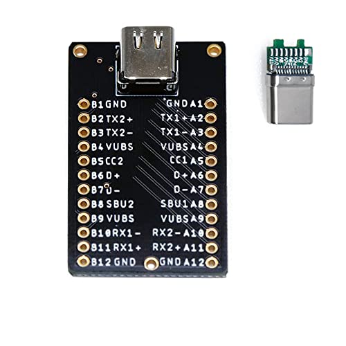 Treadax USB-Typ-C-Buchse, 24-polig, Vollstift-Ausgang, Breakout-Board-Testbuchse mit Stecker Cover