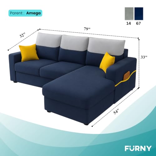Image of Furny Tokiaa 4 Seater Fabric RHS L Shape Sofa Set (Blue) | Soft Velvet Fabric | Modern Design | Comfortable Seating | Living Room Furniture