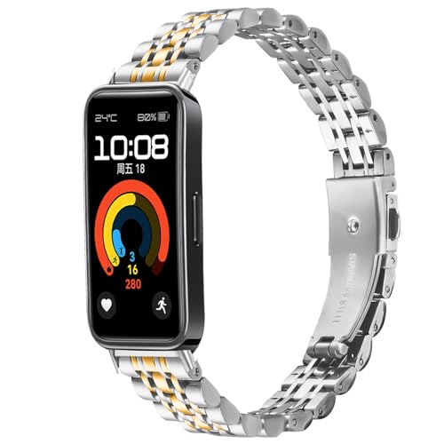 [NineXuan] Huawei Band 10/9/8�Ή����^���o���h�AHuawei Band 10���������o���h �h���X�E�H�b�`�X�g���b�v�����p�X�e�����X�X�`�[���X�g���b�v �����������t�� (�V���o�[-�S�[���h)