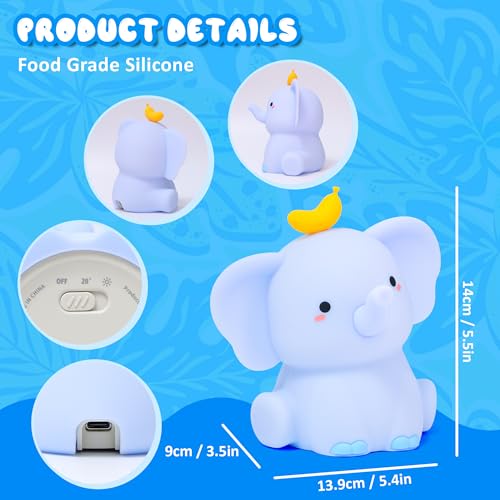 Image of Ammonite Blue Elephant Night Light, Soft Silicone Elephant Nursery Lamp with 2 Dimming Levels and 20-Minute Timer, Touch Control Nightlight for Bedroom Decor, Christmas Birthday Gift