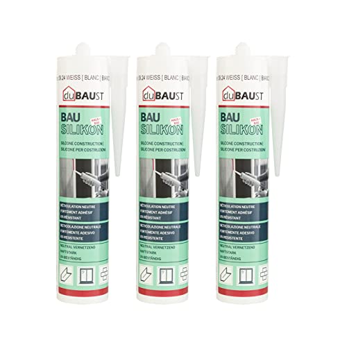 3x dubaust BAS24 Bausilikon Fenstersilikon Neutralsilikon Innen/Aussenbereich witterungsbeständig hochelastisch 310ml Kartusche (weiss)