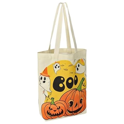 ATFUNSHOP Trick or Treat Bags Halloween Bags 13.8X13.8'' Pumpkins Ghost Boo Bag Canvas Reusable Large Tote Bucket for Kids Cover