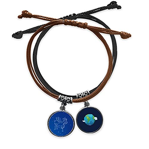 Pulsera Capricornio de cuero negro trenzado ajustable doce meses
