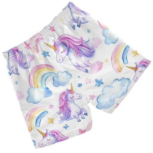 Pigsaly Boys Swim Trunks Watercolor Pink Purple Unicorns Boys Board Shorts Swimsuit Swimwear Summer Bathing Suit S2