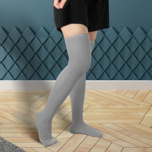 Image of KINBOM 1 Pair Thigh High Socks, Cotton Soft Knee High Long Stockings Leg Warmers for Women Girls Christmas Cosplay (Light Gray), 23.6inch