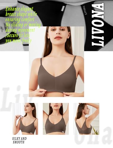 Image of Livona Lace Bralette for Women - Comfort Sports Bra Wireless Padded Bralette with Support Workout Tops Cami Crop S-XXL
