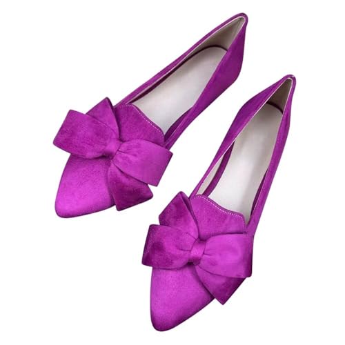 Hee grand Women's Bowknot Pointed Toe Ballet Flats Comfort Slip On Loafers Suede Dress Shoes