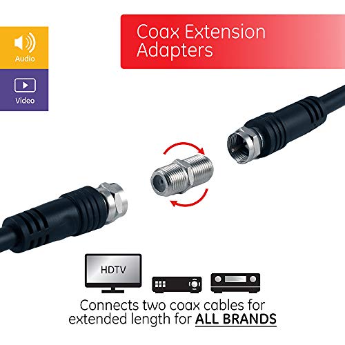Ge Coaxial Cable Extension Adapter Couplers, 2-Pack, Works On F-Type Rg59 Rg6 Coax Cables, 23203 & Ge Digital 2-Way Coaxial Cable Splitter, 2.5 Ghz 5-2500 Mhz, Rg6 Compatible, Works #TOP3