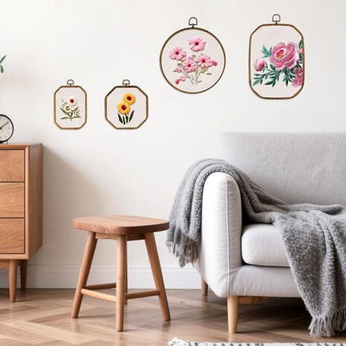 simarro 9 Pcs Large Embroidery Hoop Embroidery Frame Set , 4 Shape Decorative Imitated Wood Cross Stitch Hoop for Art Craft Sewing Circle Oval Octagonal Embroidery Hoops - Thumbnail 4