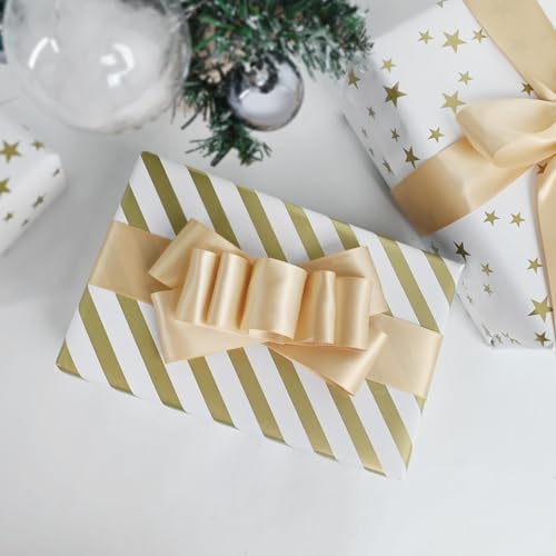 Image of Double Face Gold Satin Ribbon 1-1 /2 inch X50Yards Polyester Gold Ribbon for Gift Wrapping Very Suitable for Weddings Party Hair Bow Invitation Decorations and More