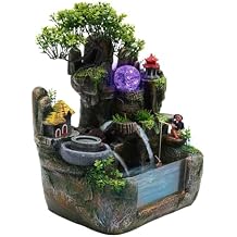 Tabletop Fountain, Waterfall Fountain with Led Light, Zen Indoor Desktop Ornament, Resin Rockery Waterfall for Indoor Outdoor Home Office Decor
