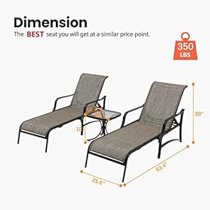 PatioFestival Patio Chaise Lounge Outdoor Adjustable Back Metal Lounge Chair with Bistro Table 3 Pieces for Porch Backyard Pool PatioFestival Patio Chaise Lounge Outdoor Adjustable Back Metal Lounge Chair with Bistro Table 3 Pieces for Porch Backyard Pool