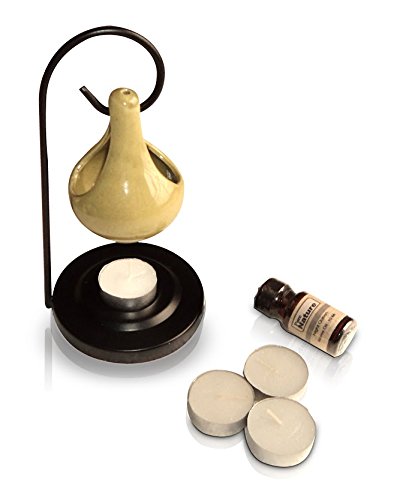 Image of Pure Source India Aroma Set with 10 ML Aroma Oil and 4 Tea Light Candles, and Rose Aroma Fragnance (Green)