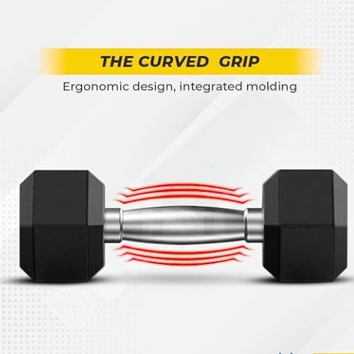 Image of Hexa Dumbbell 5X2 Kg | Solid Rubber Coated Weights for Home Gym Workouts | Anti-Slip Grip Dumbbell Pair for Men & Women | Strength Training Fitness Gear (10 Kg pair)