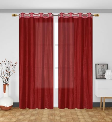 Image of HOME UTSAV Premium Sheer Net Curtain for Window 6 Feet | Transparent Net Fabric with Geometric Design | Pack of 1, Maroon