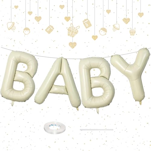 40 Inch Beige BABY Balloon for Baby Shower Large Cream White Foil BABY Letter Balloons Sign for Boy Girl Baby Shower Decorations Gender Reveal Decor Baby Birthday Party Supplies