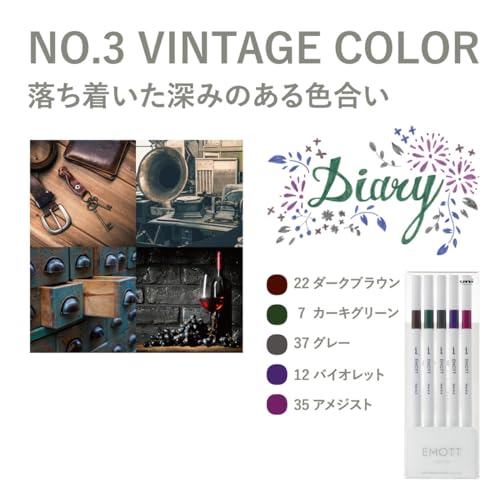 Image of Uni-Ball UX248302000 Fineliner Pen, Assorted 5 Pack: 0.4mm Fine Tip, Water Resistant Pigment Ink, 5 Colors (Dark Brown, Kahki Green, Gray, Violet, Amethyst)