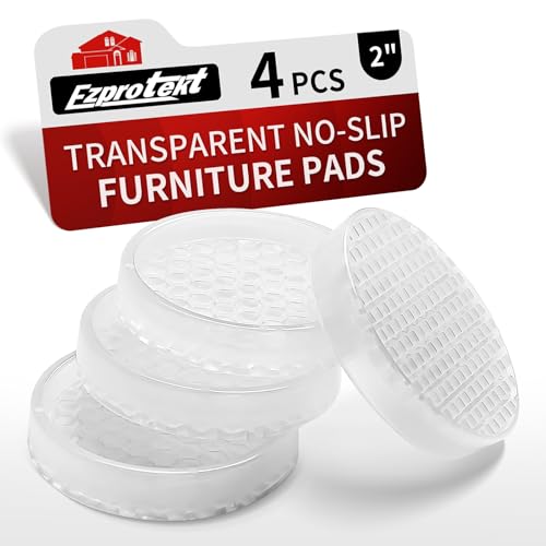 Image of Ezprotekt Non Slip Furniture Pads, 4 Pcs 2 inch Anti Skid Rubber Caster Cups, Anti-Slip Round Furniture Coasters for Hardwood Floors, Anti Slide Floor Protectors for Bed Couch Stoppers (Clear)