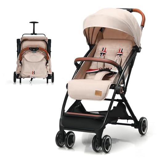 BABY JOY Lightweight Baby Stroller, Compact Toddler Travel Stroller for Airplane, Infant Stroller w/ 5-Point Harness, Adjustable Backrest/Footrest/Canopy, Storage Basket, Easy One-Hand Fold, Beige