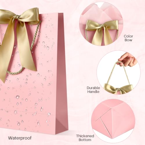 Image of JMANNI Pink Day Gift Bag, 1PCS 13 inch Gift Bags with Ribbon and 1 Greeting Cards 2 Tissue Paper, Portable Paper Gift Bag with Handles,Present Bags for Birthday Wedding Party Mothers Day