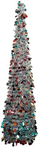 Mothers Day Decorations,5ft Silver Pop Up Tree Christmas Tree,Color Artificial Pencil Tinsel Xmas Trees for Home Decorations Indoor Holiday Party,WOKEISE