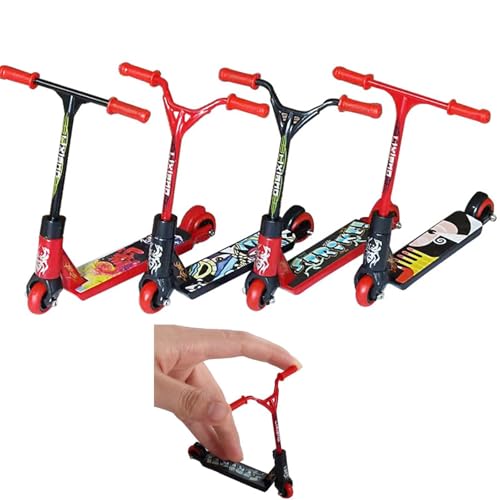 Touosy 4 Stück Finger Skateboard, Fingerboard, Fingerskateboards Set Professionelle Mini Fingerboards Skatepark Spielzeug Fingersportarten für Kinder Kindergeburtstag (Rot Schwarz)