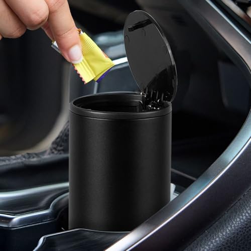 Image of HZEL Car Trash Can with Lid, Multipurpose Leakproof Vehicle Garbage Can for Seat Cup Holder, Small Auto Interior Rubbish Bin for Office Desk Home, Universal for SUVs, RVs, Trucks (Black)