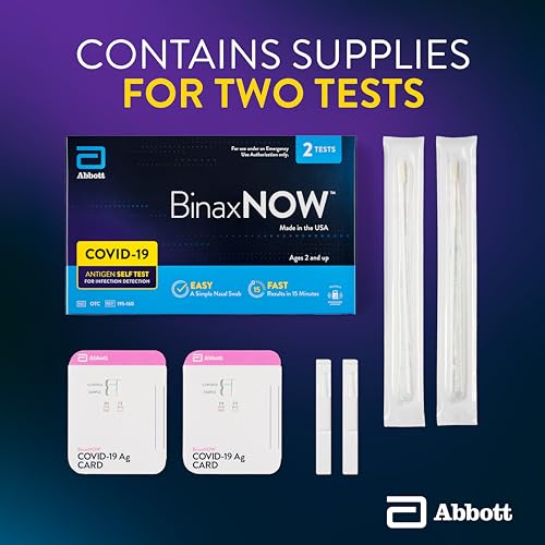 BinaxNOW COVID-19 Antigen Self Test, 1 Pack, 2 Tests Total, COVID Test With 15-Minute Results Without Sending to a Lab, Easy to Use at Home