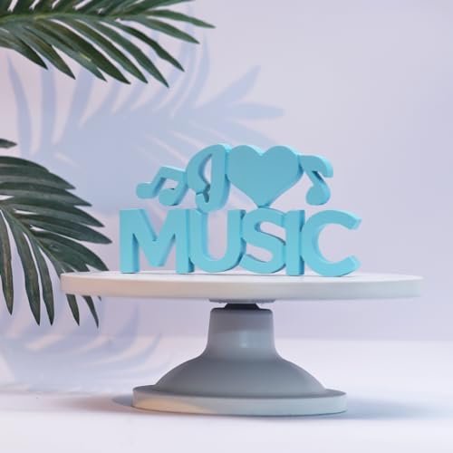 Image of NUKKAD TALES I Love Music Blue Quirky Showpiece Home Decor Items for Living Room Decoration Items for Book Shelf Study Table for Students Birthday Gift Items Music Lovers (8 x 4.20 inch)