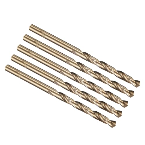 PATIKIL 4mm Drill Bit, M35 Cobalt 5% High-Speed Steel Jobber Straight Shank 135° Gold Finish for Stainless Steel Hard Metal - 5 Pack