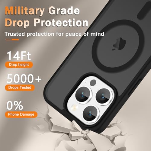 Image of YENAPOON for iPhone 15 Pro Max Case, Matte Magnetic Phone Cover [with 1 Screen Protector] [Support for MagSafe] [Shockproof Military Grade Protection] Translucent Frosted Back, Black