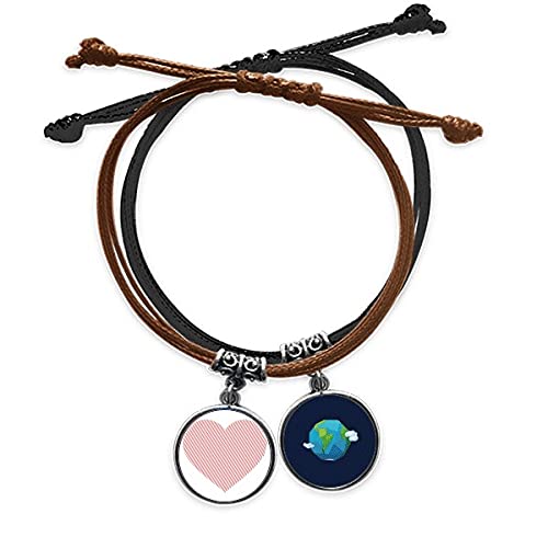 Pulsera de cuero rojo de San Valentín con líneas paralelas y cadena de mano ajustable