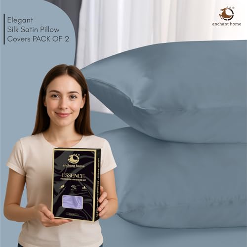 Image of 300 TC Art Silk Satin Pillow Cover Set | Durable Satin Pillow Cover with Envelope Closure | Luxury Satin Pillow Covers | Cozy Satin Pillow Covers (2, Coral Blue)
