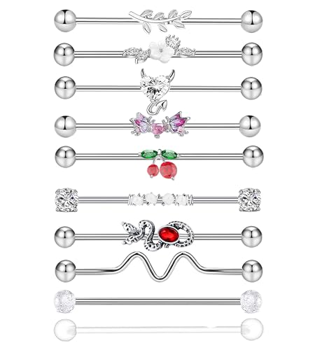 TIANCI FBYJS 14g Industrial Barbell Surgical Steel Cartilage Earrings CZ Industrial Earring Crystal Ferido Industrail Piercing 1 1/2(38mm) Bar Length