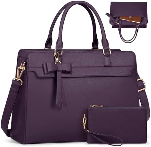 RAINSMORE Laptop Bags for Women 15.6 Inch Large Laptop Tote Bag PU Leather Ladies Laptop Handbag with Clutch Bag Water Resistant Work Bags for Business Office School Casual