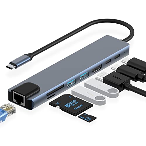 موزع USB C من ازيزكو، محول USB نوع سي مع HDMI 4K وايثرنت RJ45 وشحن USB C PD و2 USB 3.0 وفتحة SD/TF متوافق مع ماك بوك برو واللابتوب بنظام ويندوز من النوع سي