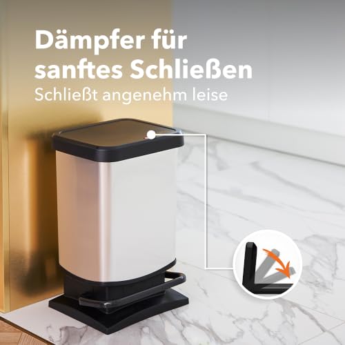 Rotho Paso Mülleimer Küche Papierkorb 20 L Soft-Close mit Pedal Silber – Ansicht 5